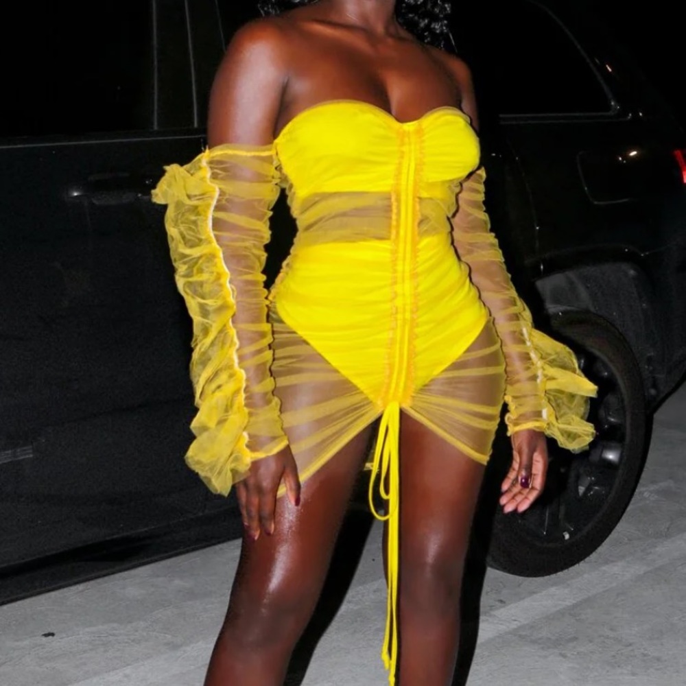 Yellow Mesh Two-Piece Dress